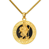 14K Gold Plated Black Onyx Patron Saint Medal Religious Amulet Pendant Necklace for Men