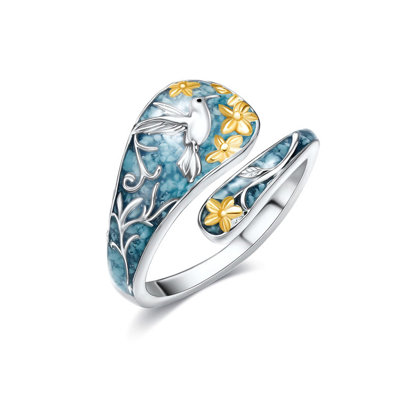 Sterling Silver Turquoise Hummingbird Butterfly Sunflower Adjustable Spoon Ring