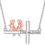 Sterling Silver Cross Father Daughter Mother Daughter Sister Pendant Necklace Engraved with I Love You Forever