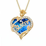 14K Gold Plated Heart Crystal Rose Mom  Sister Daughter Pendant Necklace for Woman