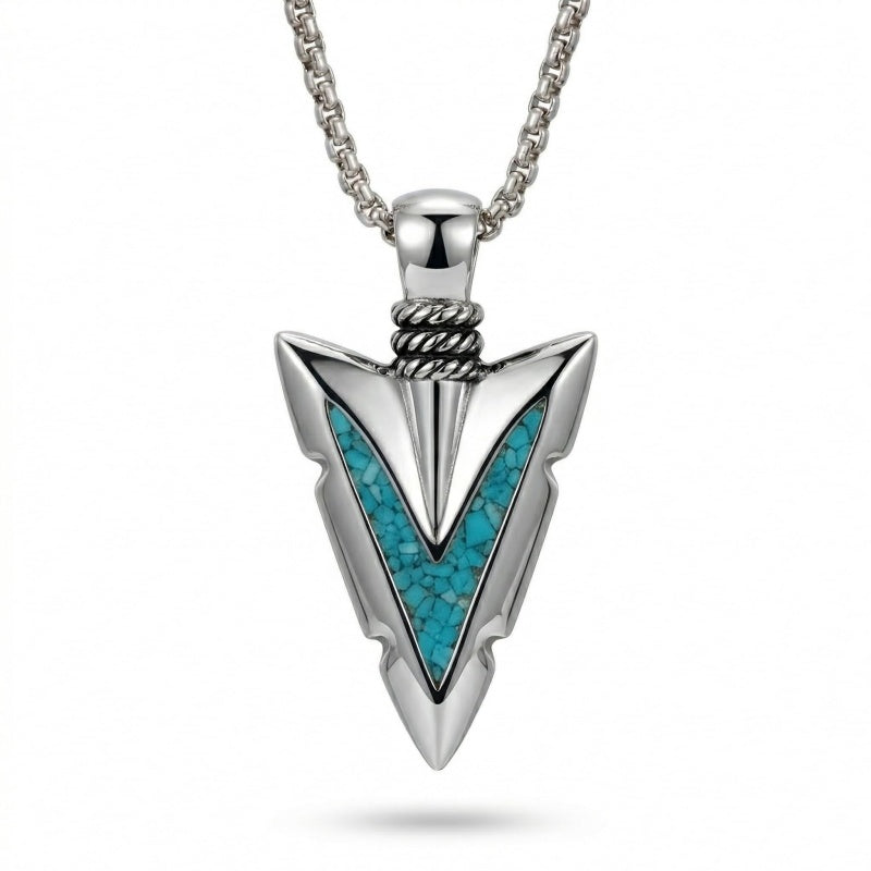 Malachite Turquoise Arrow Pendant Necklace for Men