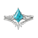 Sterling Silver Personalized Engraved 1-3CT Turquoise Engagement  Wedding Promise Ring Set for Her