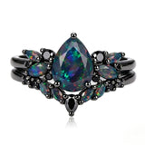 Sterling Silver 10K  14K  18K  Gold Personalized Engraved Black Opal Engagement Wedding Promise Ring for Her