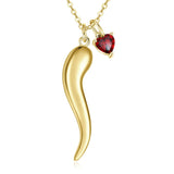 Heart Birthstone 14K Gold Plated Italian Horn Pendant Necklace Anniversary Birthday Gifts for Her