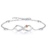 Sterling Silver Cubic Zirconia Infinity Heart Single Layer Anklet