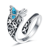 S925 Sterling Silver Turquoise Dragonfly/Butterfly/Highland Cow Spoon Ring Oxidized Wrap Ring  Gifts for Women Girls