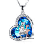 Sterling Silver Father Daughter Necklace Crystal Heart Pendent Necklace