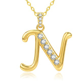 Cubic Zircon 14K Gold Plated Initial Letter A-Z Pendant Necklace