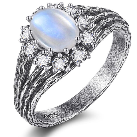 Sterling Silver Moss Agate Moonstone Branch Engagement Wedding Promise Ring  for Her