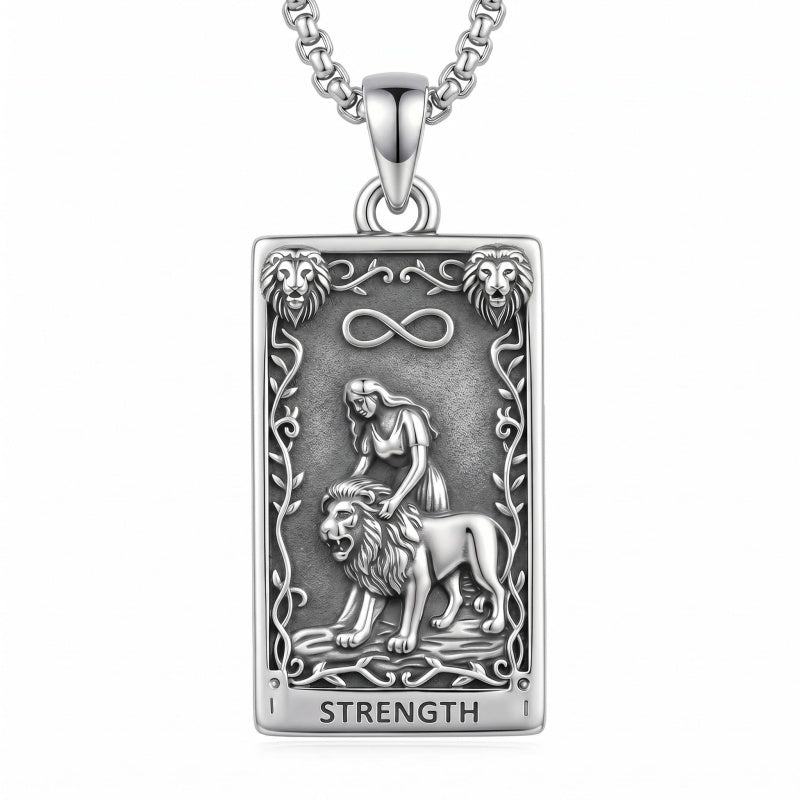 Sterling Silver Tarot Card Pendant  Necklace for Men Gothic Amulet Jewelry