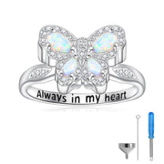 Sterling Silver Opal Butterfly Urn Rings for Ashes With Engraved with Always in My Heart