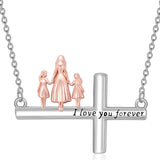 Sterling Silver Cross Father Daughter Mother Daughter Sister Pendant Necklace Engraved with I Love You Forever