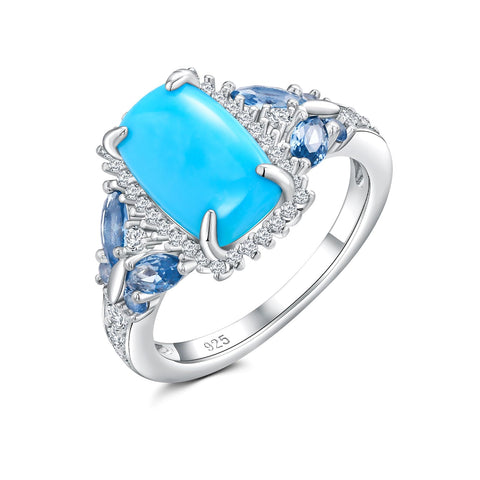Sterling Silver Cushion Marquise Pear Round Oval Cut Turquoise Engagement Ring for Women