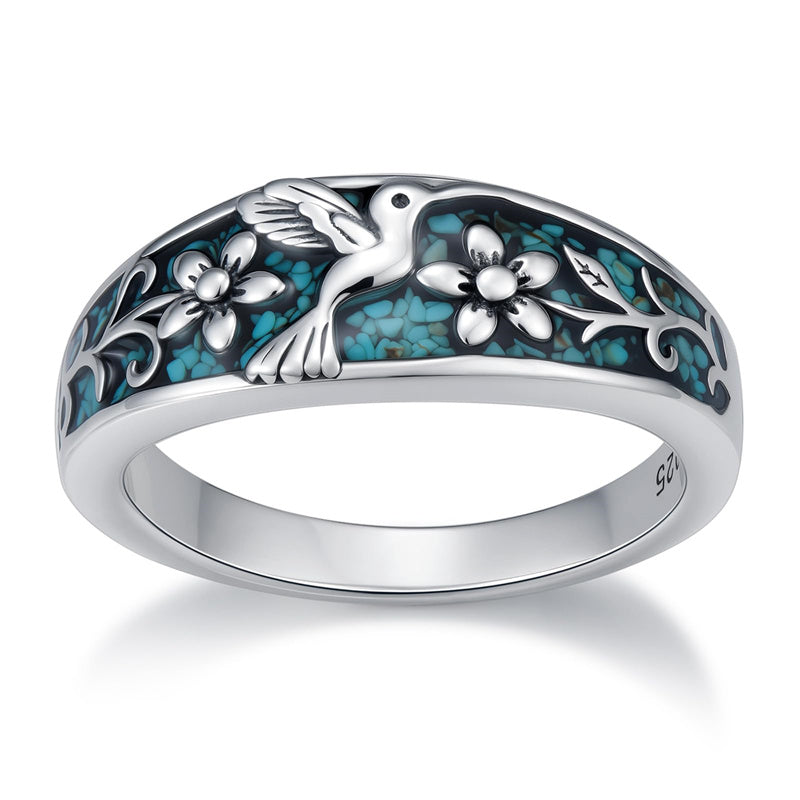 Sterling Silver Turquoise  Dragonfly Hummingbird Turtle Butterfly Mountain Celtic Knot Lotus Ring  Gifts for Women