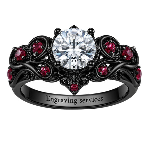 Sterling Silver 10K 14K 18K Gold Custom Engraved  Moissanite Gothic Ring for Women Halloween Gift