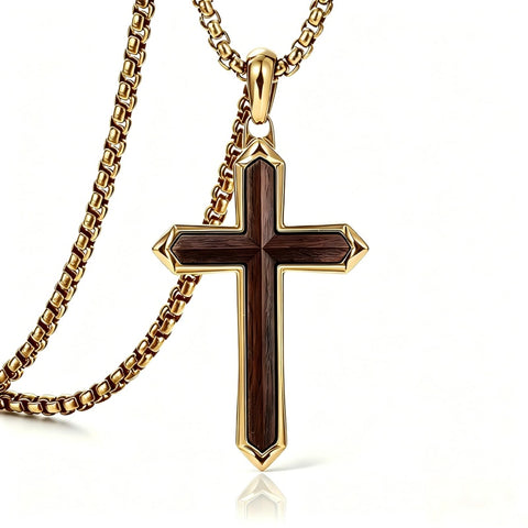 14K Gold Plated Wooden Cross Necklace  Christian Jewelry Gifts for Men