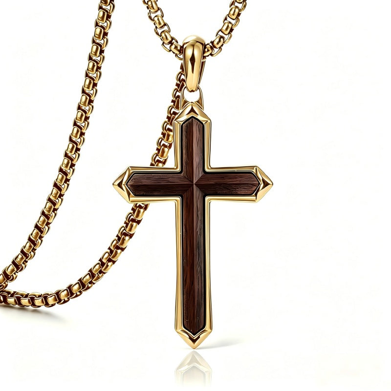 14K Gold Plated Wooden Cross Necklace  Christian Jewelry Gifts for Men