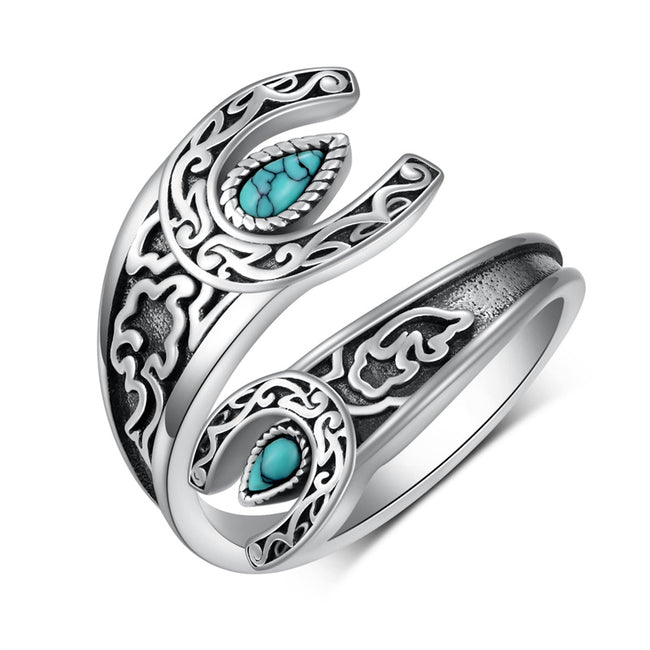 Western Turquoise Spoon Ring 925 Sterling Silver Vintage Thumb