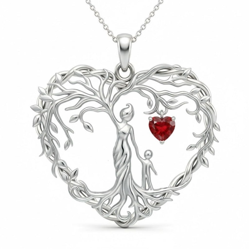 Sterling Silver Heart Pendant Birthstone Tree of Life Mother Child Family Necklace