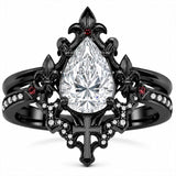 Sterling Silver 10K 14K 18K Gold Moissanite Gothic Black  Engagement Wedding Ring  for Women