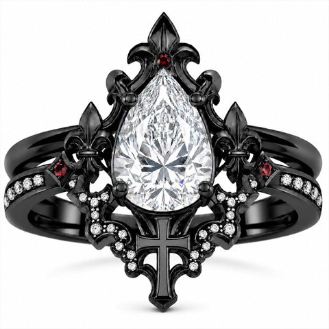 Sterling Silver 10K 14K 18K Gold Moissanite Gothic Black  Engagement Wedding Ring  for Women