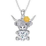 Sterling Silver Heart Birthstone Highland Cow Pendant Necklace