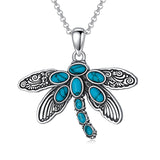 Sterling Silver Oxidation Turquoise Dragonfly Sunflower Pendant Necklace