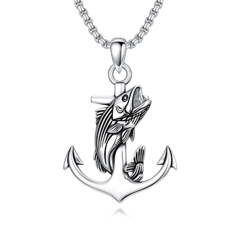 Sterling Silver Deer Bass Fish Wild Duck Fish Hook Pendant Necklace Hunting Jewelry Gifts for Men
