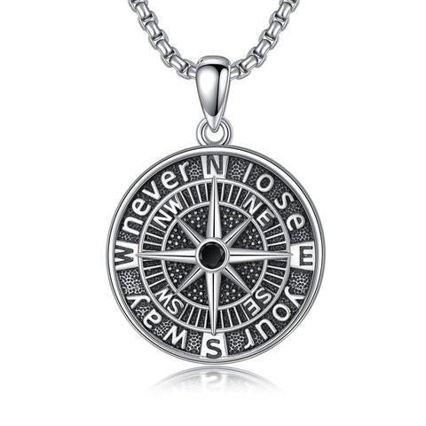 Sterling Silver Compass Pendant Necklace Graduation Jewelry Gift