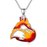 Sterling Silver Red  Fox Flame Pendant Necklace