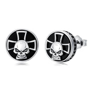 Sterling Silver Black Onyx Tree of Life Ankh Cross Skull Valknu Viking Stud Earrings