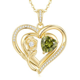 14K Gold Plated Birthstone Rose Heart Birthstone Necklace for Women