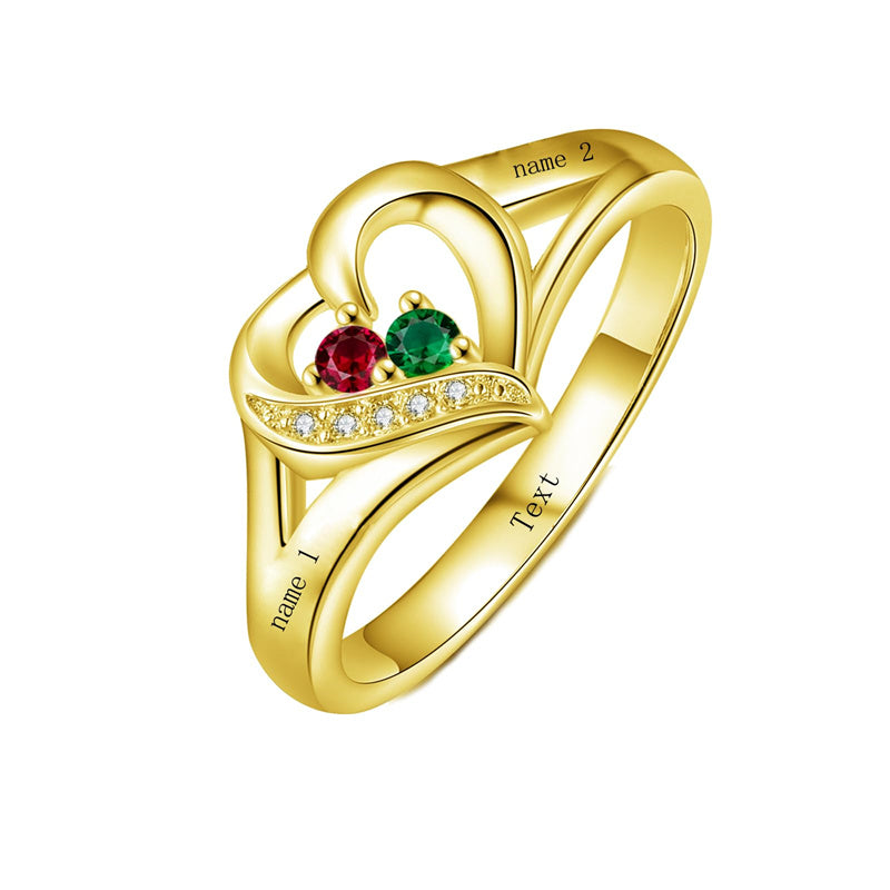 10K 14K 18K Gold Personalized 1-6 Stones Engraved Heart Mother Ring for Mother's Day