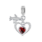 Sterling Silver Cubic Zirconia Heart BirthstoneAirplane Charm Beads