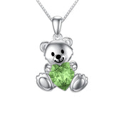 Sterling Silver Crystal Moonstone Teddy Bear Pendant Necklace