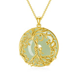 14k Gold Plated Sterling Silver Round Jade Tree of Life Necklace Good Fortune Jewelry for Women