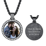 Copper  Cubic Zirconia Round Personalized Photo Engraved Pendant Necklace