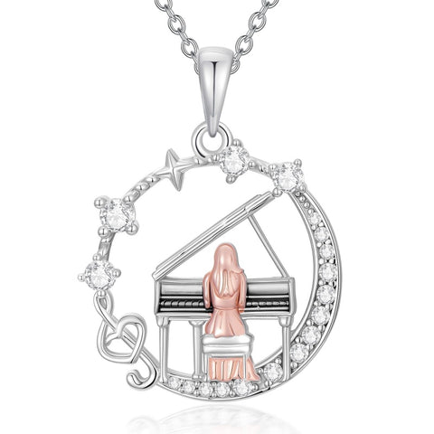 Sterling Silver Cubic Zirconia Piano Pendant Necklace for Music Lovers