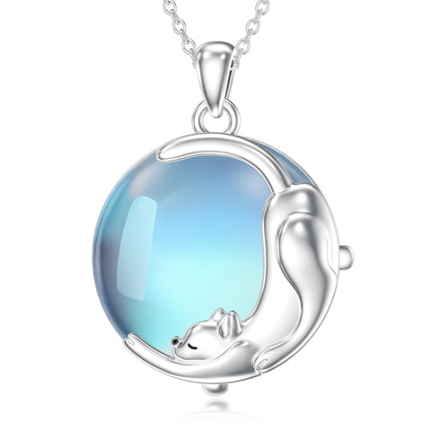 Sterling Silver Moonstone Cat Pendant Necklace