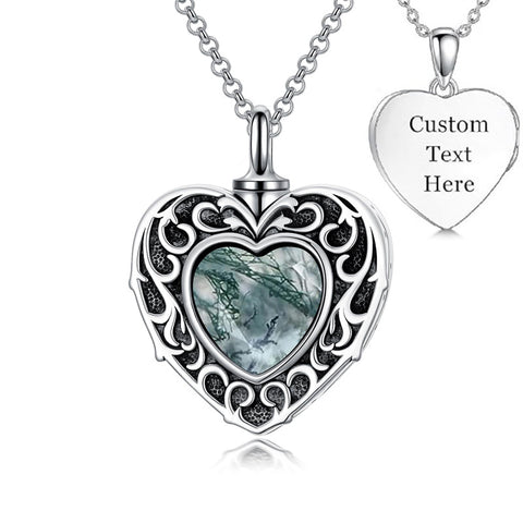 Sterling Silver Moonstone Turquoise Moss Agate Heart Shaped Urn Necklace for Ashes