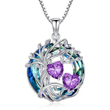 Sterling Silver 2 Heart Birthstone Austrian Crystal Tree of Life Pendant Necklaces