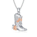 Sterling Silver Cowboy Boot Cowgirl Pendant Necklace