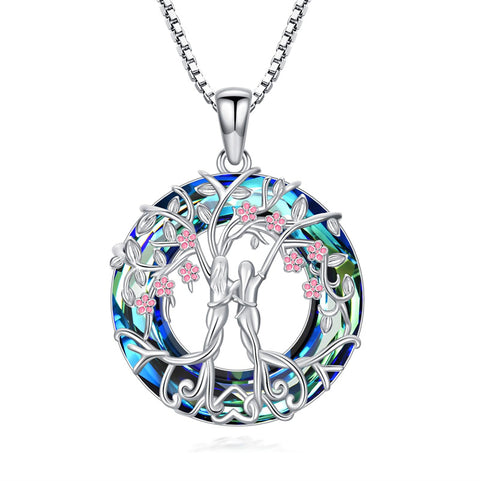 Sterling Silver Crystal Tree of Life Family Pendant Necklace for 1 to 5 Children