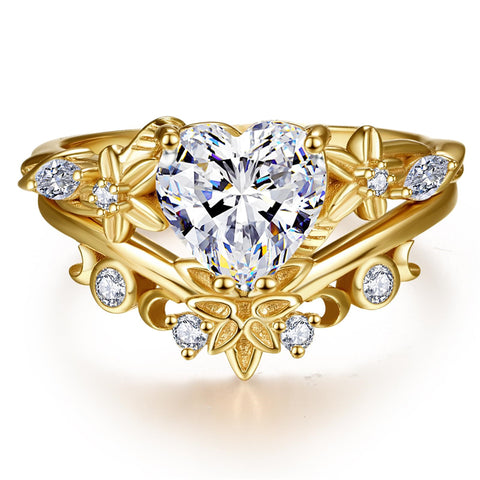 Sterling Silver 10K 14K 18K Gold Heart Moss Agate Opal Cubic Zirconia Promise Rings For Women