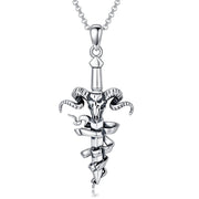 S925 Sterling Silver Amulet Necklace Satanic Goat Sword Protection Pendant Jewelry Christmas Halloween Birthday Gifts for Men Women