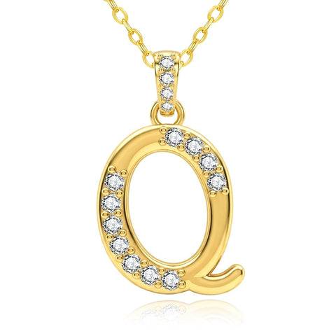 Cubic Zircon 14K Gold Plated Initial Letter A-Z Pendant Necklace