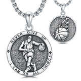 Sterling Silver Baseball Basketball Softball Soccer Pendant Necklace Engraved with Never Give up I Can Do All Things