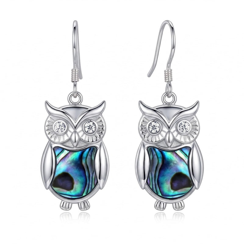Sterling Silver Abalone Shell Hummingbird Owl Sea Turtle Cat Frog Horse Seahorse Dangle Earrings  Gifts for Christmas