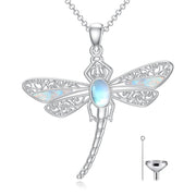 Urn Necklace for Human Ashes 925Silver DragonflyMoonstone Memorial Necklace Cremation Jewelry for Women Men Mom