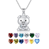 Sterling Silver 12 Month Birthstones Pig Pendant Necklace